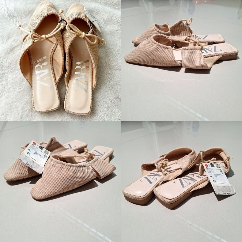 ZARA SEPATU SANDAL FLAT RAJUT BEIGE BARU ASLI ORIGINAL