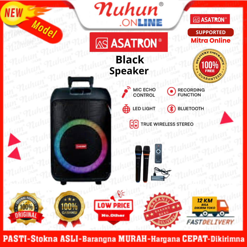 Asatron Speaker Black 12 Inch Bluetooth Karoke
