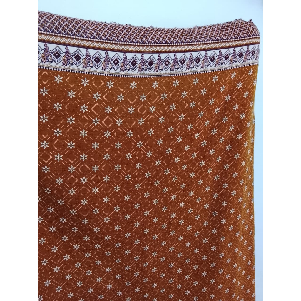 Kain Rayon Viscose Premium Motif Mozaik Bunga Pinggiran Coklat