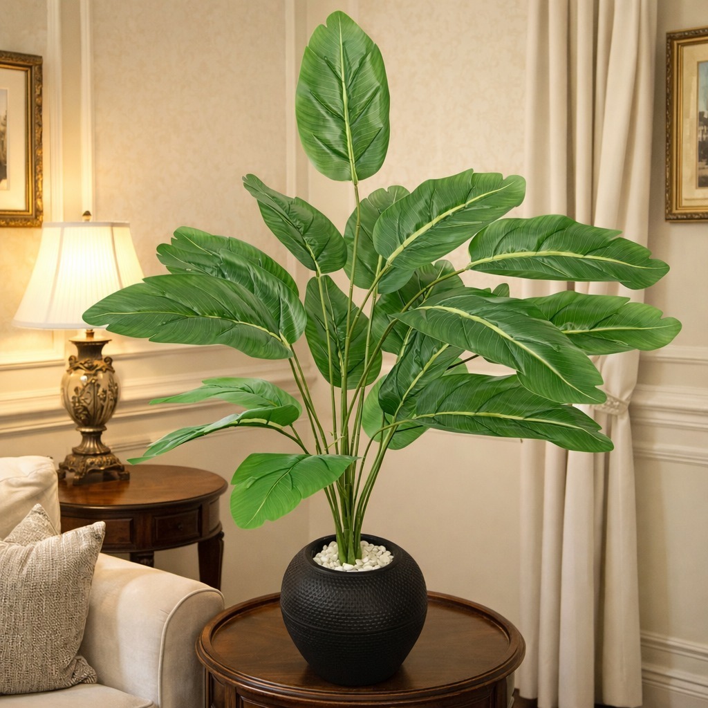 1 Set Tanaman Hias Artificial Monstera Pot Hitam Tanaman Plastik Besar Dekorasi Rumah Ruang Tamu Min