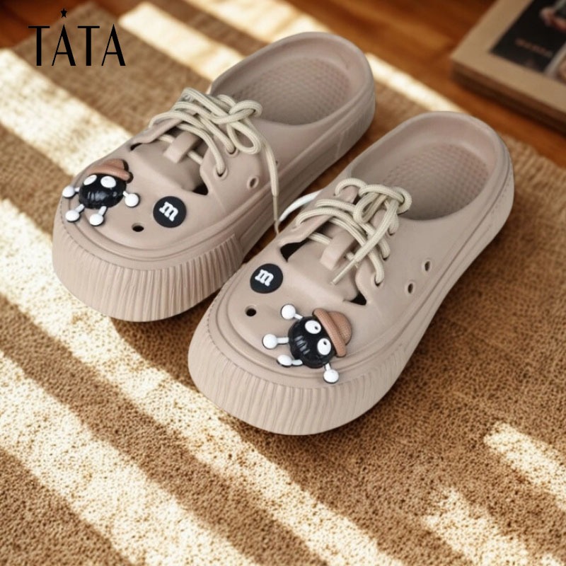 TATA Sepatu Sandal Wanita Baim Sendal Jibbitz Sandal Wedges Sendal Selop Rubber Lucu Kekinian Karet 