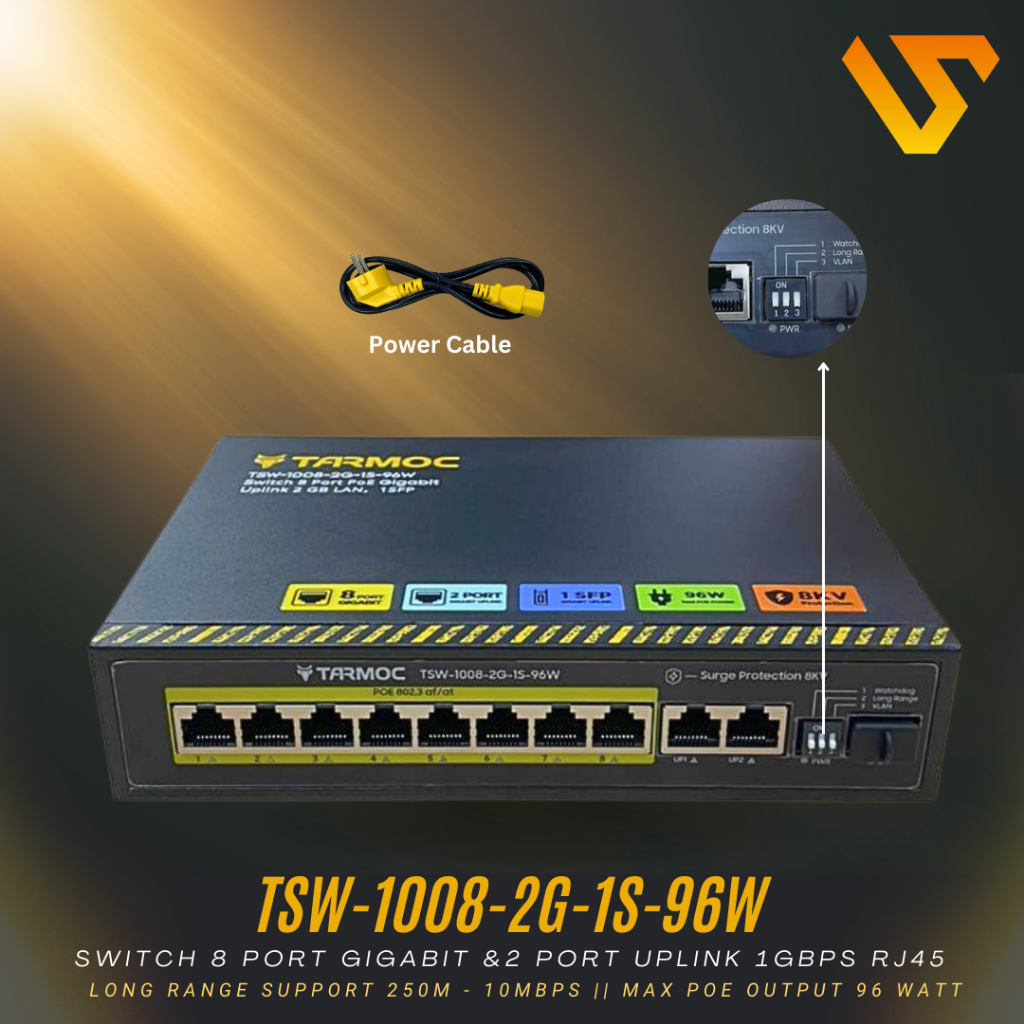 Tarmoc TSW-1008-2G-2S-120W, 8 Port Gigabit POE 802.3af/at POE Switch 120W
