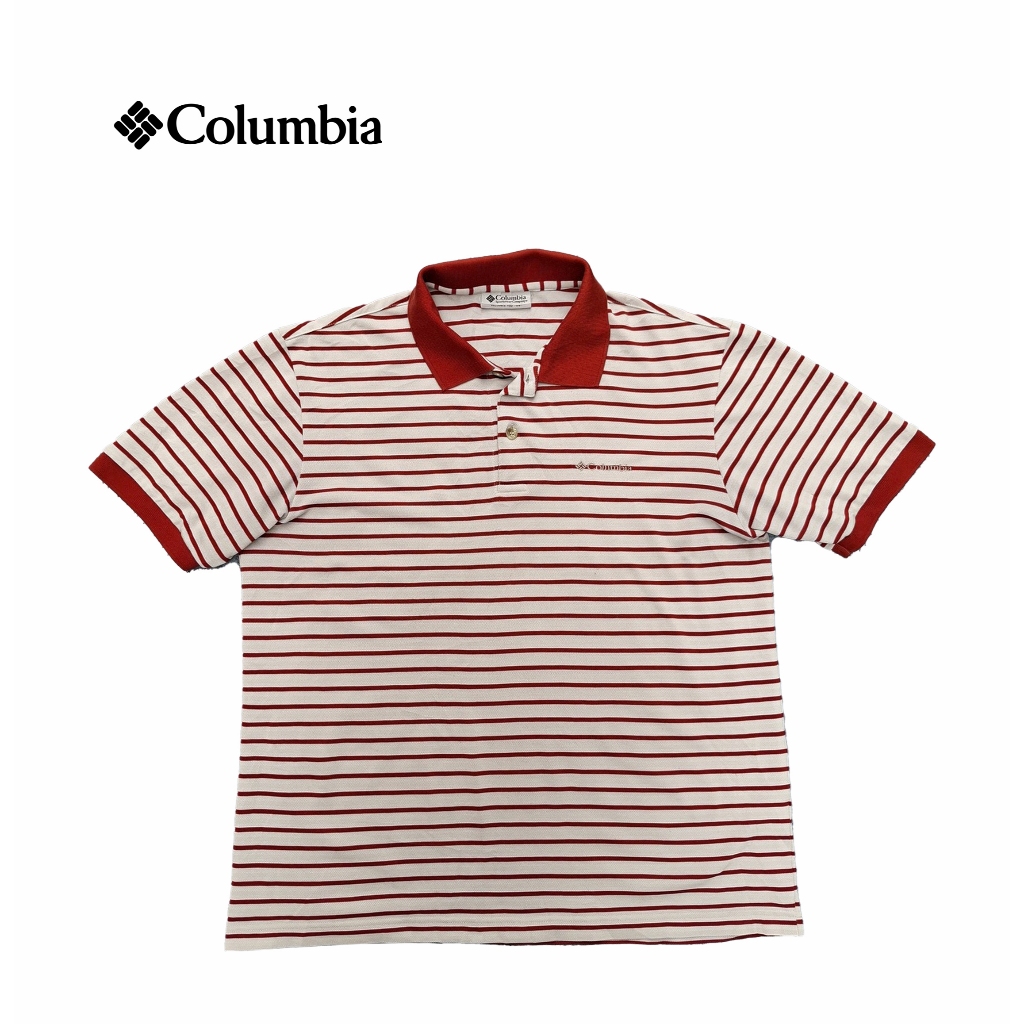Polo Shirt Columbia Original Pria – Stripe Merah Maroon Putih – Kaos Polo Outdoor