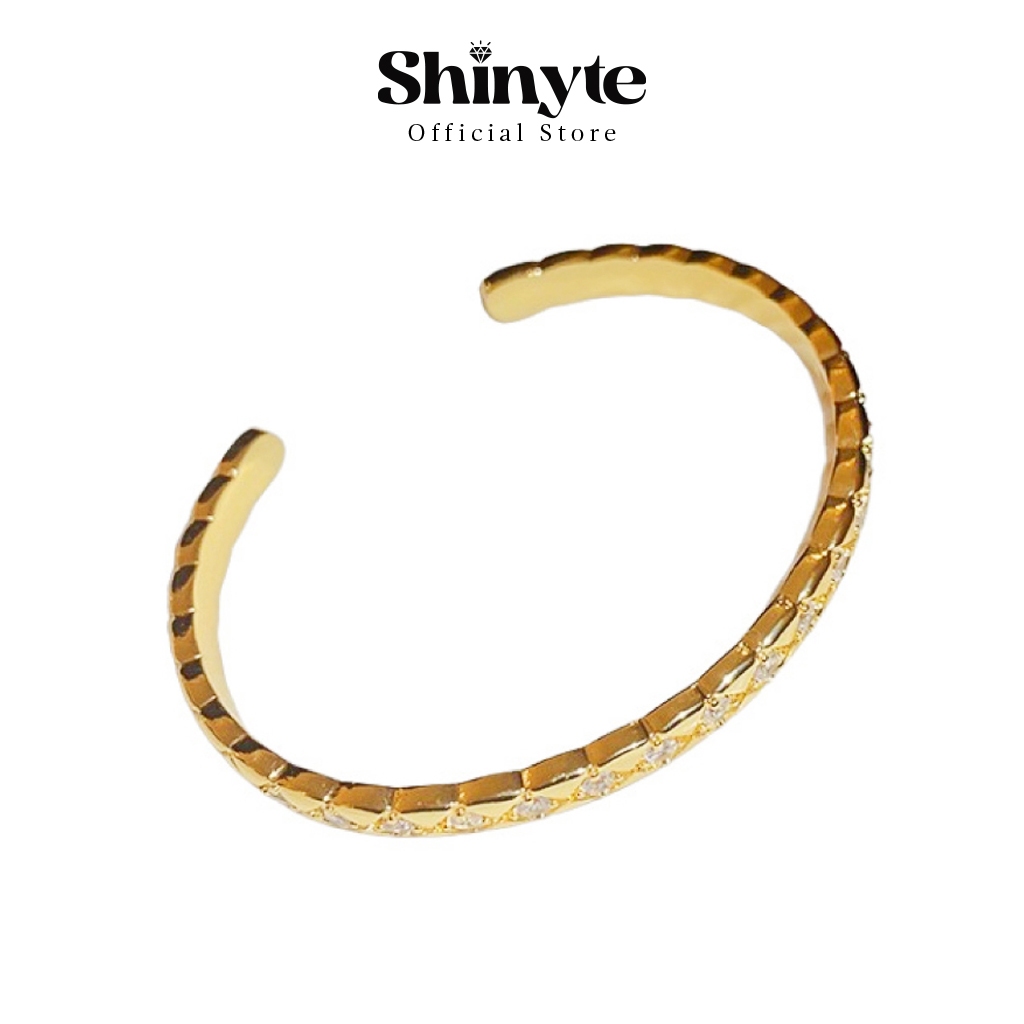 Shinyte Official Store Luxurious Classic Open Bangle Gelang Tangan Diamond Accent C Shape Mewah Gold