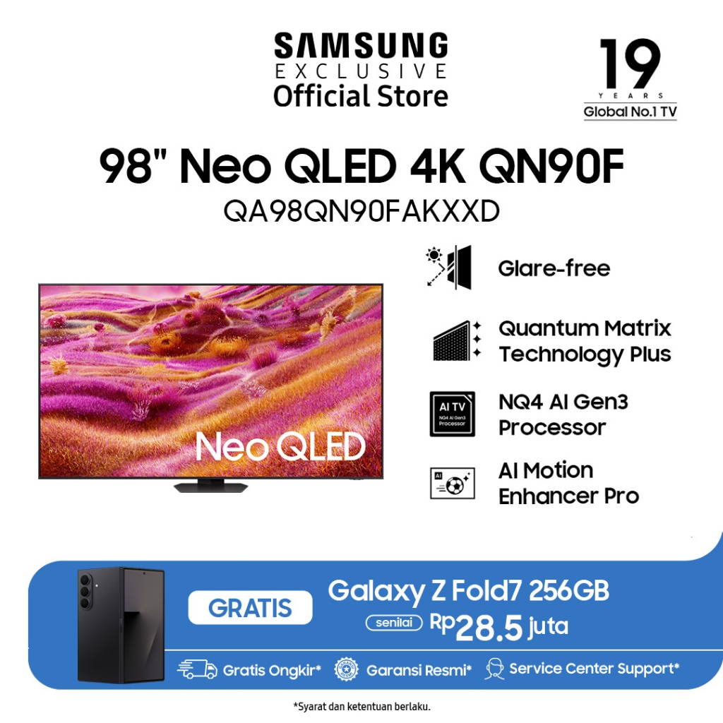 Samsung Smart TV 98" Neo QLED 4K QN90F | Glare-free | AI Motion Enhancer Pro | QA98QN90FAKXXD
