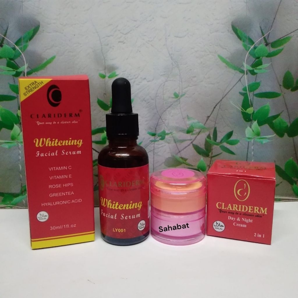 Paket Clariderm Serum Whitening Dan Krim Siang Dan Malam