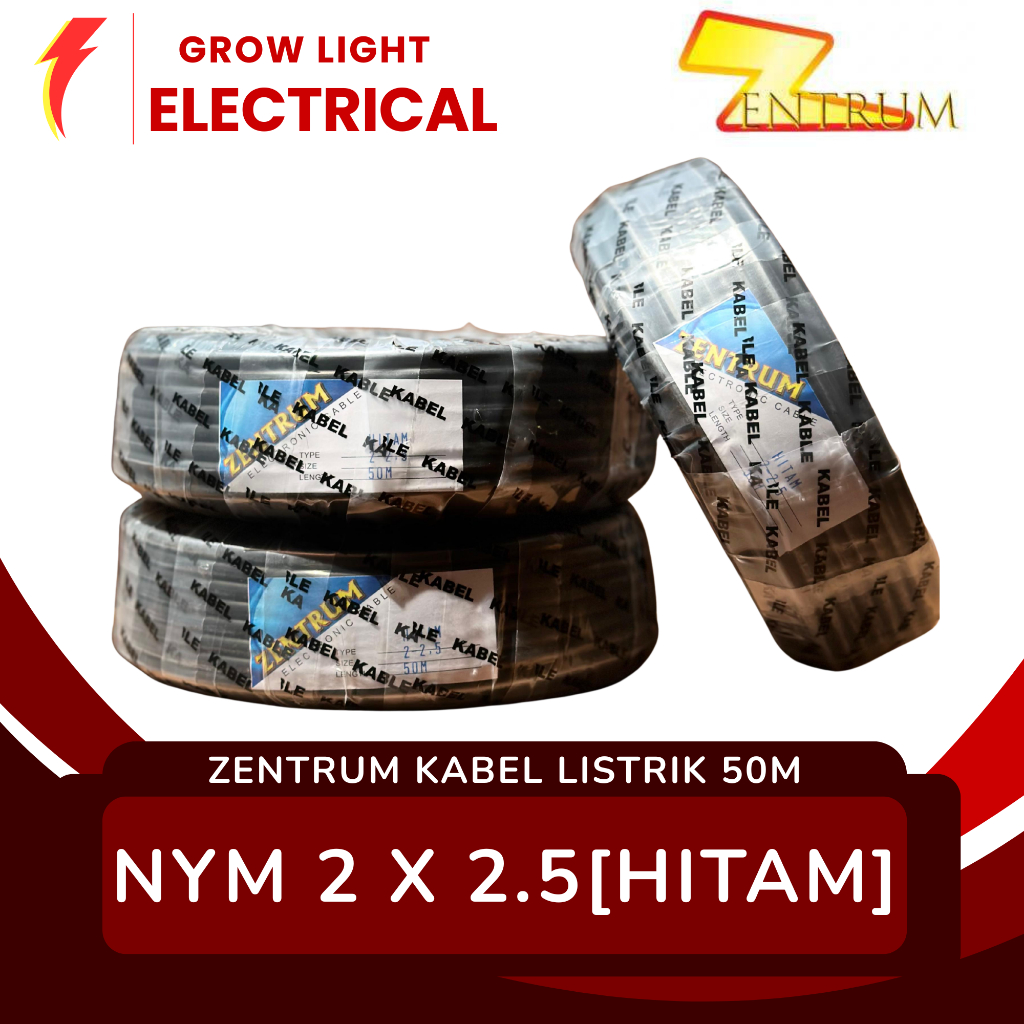 ZENTRUM NYM Kabel Listrik 2x2.5 50M Kawat Isi 2 (Hitam dan Putih) ORIGINAL ZENTRUM