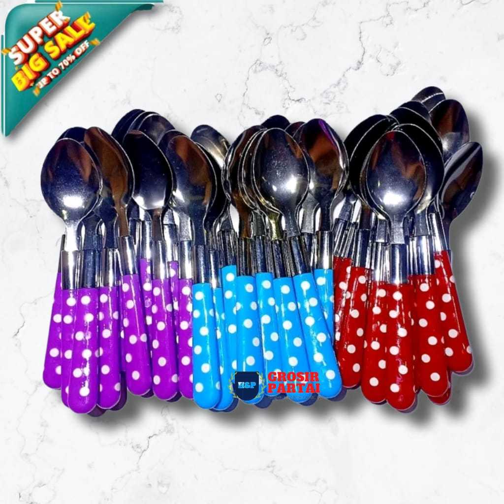 Sendok Makan Motif Warna Polkadot  12 Pcs Termurah