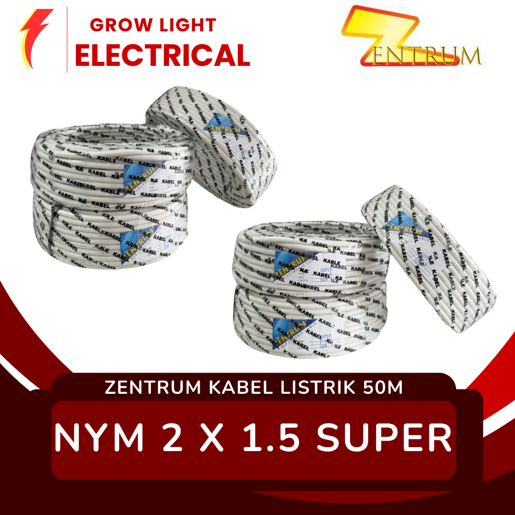 ZENTRUM Kabel Listrik NYM SUPER 50 Meter 2x1.5 Tembaga ORIGINAL ZENTRUM