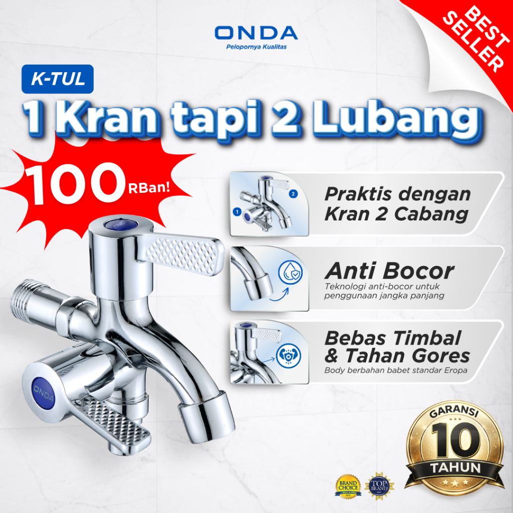 ONDA Kran Cabang 2 K-TUL 1/2 In Kran Shower Keran Air Kamar Mandi Kran Kloset Anti Bocor