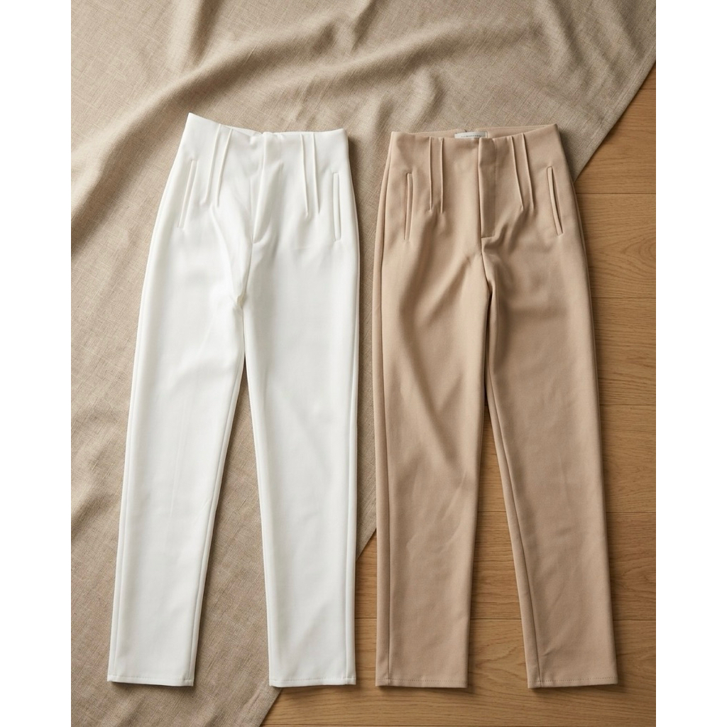 celana baggy scuba panjang putih dan coklat cream