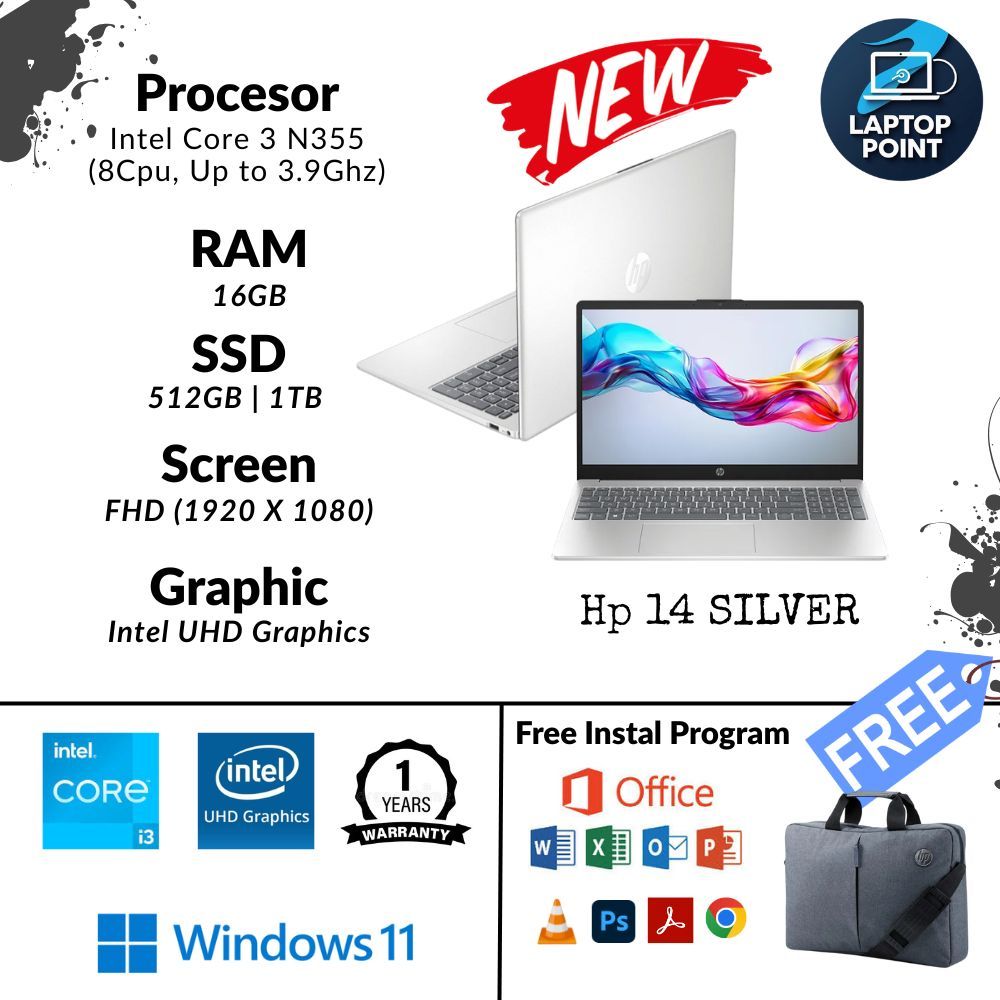 Laptop Baru Hp14 Intel Core 3 N355 & Hp15 Core i3 1315U (gen13) Fitur TouchScreen dan Backlit Keyboa