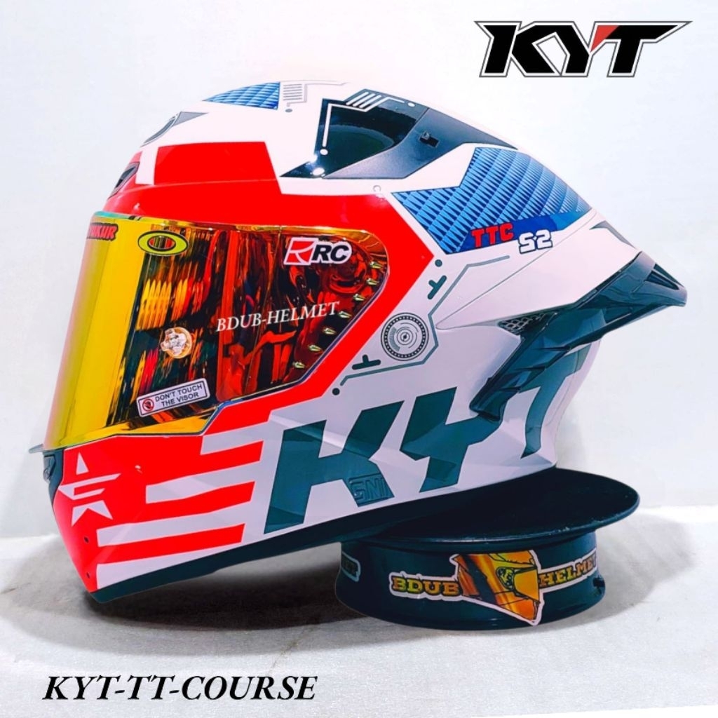 Helm KYT TT Course Fulsage White red paket ganteng spoiler 3D Original KYT