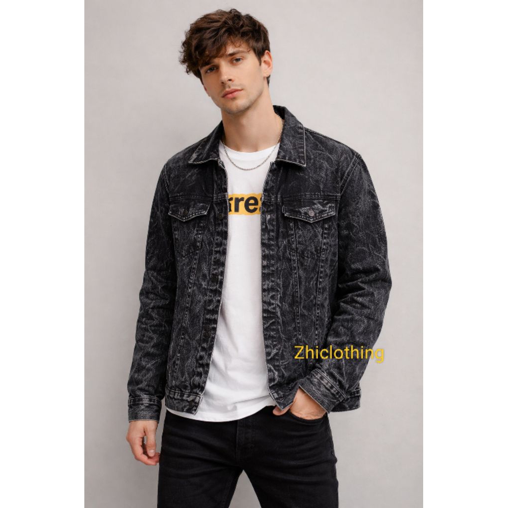 Jaket Pria Jeans Sandwash Black denim snowblack oversize original jaket pria kaos pria celana pendek