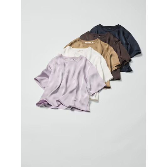 SALE Women Blus Pendek Satin Oversize Lengan 1/2 Blouse Pendek Wanita Cewek UNIQLO JASTIP