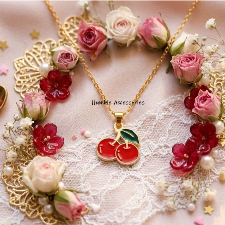 Kalung anak titanium anti alergi model rantai nuri buah buahan cherry strawberry apel jeruk fashion 