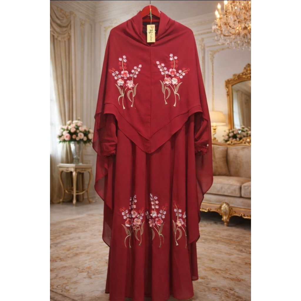 Gamis bordir set Khimar by Fiara House