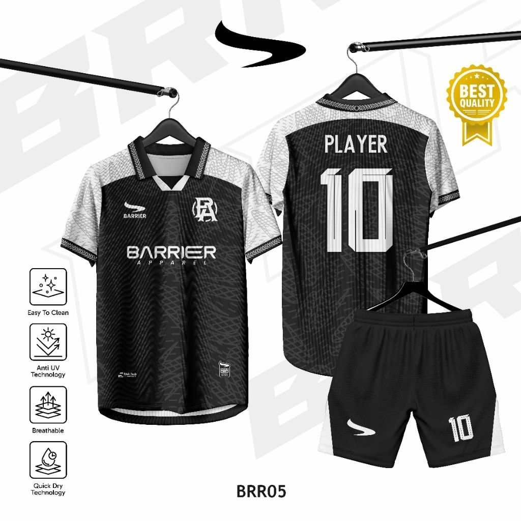 Jersey Custom Full Print Anti UV // Sepakbola // Futsal // Jersey Hitam Putih