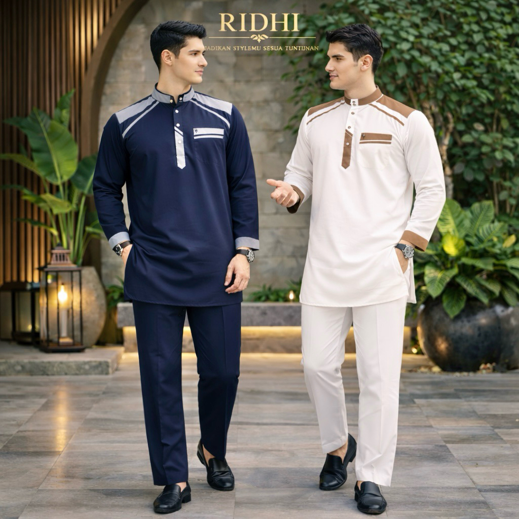 Baju Muslim Setelan Set Gamis Koko Kurta Ikhwan Pria Dewasa lengan Panjang 3/4 Al muslim Plus celana