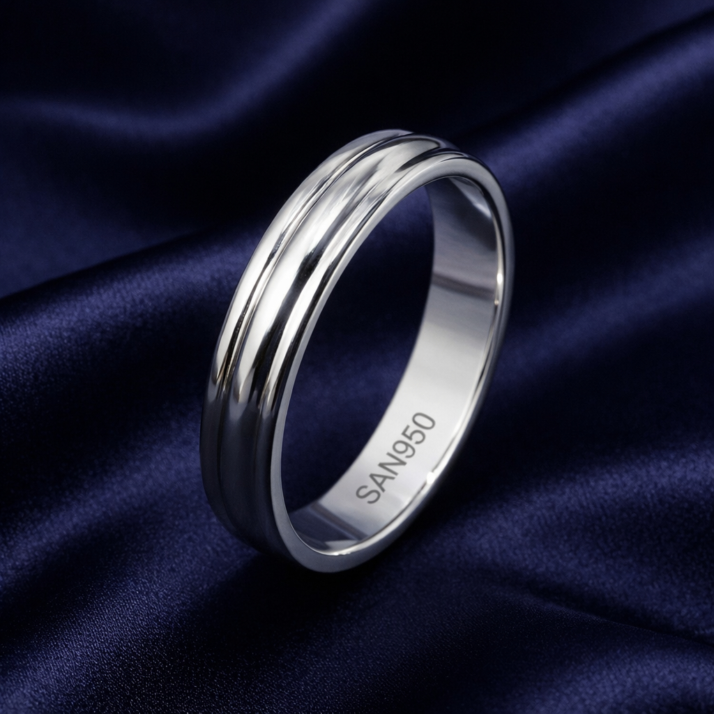 Cincin Pria Nikah Tunangan [P519]  – Palladium, Platinum, Emas Putih & Perak 950 Premium – SAN950