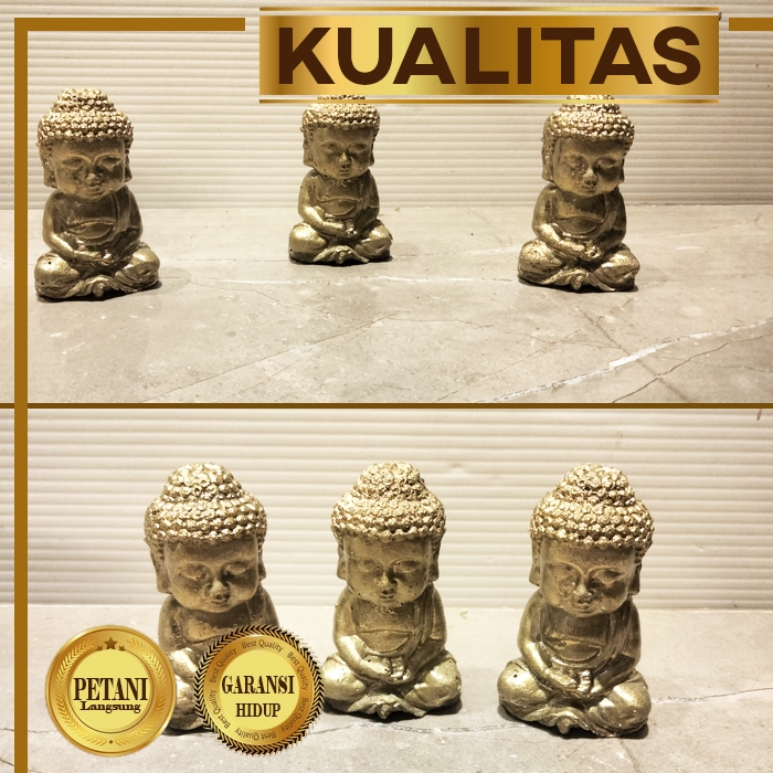Budha mini Full Emas (isi 3) Hiasan Aquarium Ikan Hias Aquascape Tanaman Air Tawar dan Laut