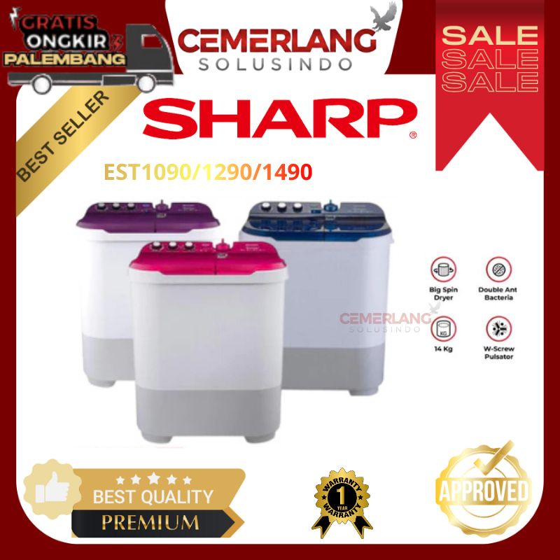 Mesin Cuci Sharp 2 Tabung EST1090 /EST1290 / EST1490 Mesin Cuci Satu Tabung 10KG / 12KG / 14KG Sharp