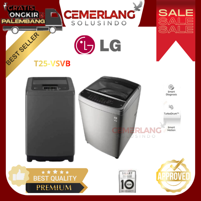 Mesin Cuci LG 1 Tabung Inverter 18KG / 19KG - T2518VSVB / T2519VSVB Top Loading LG