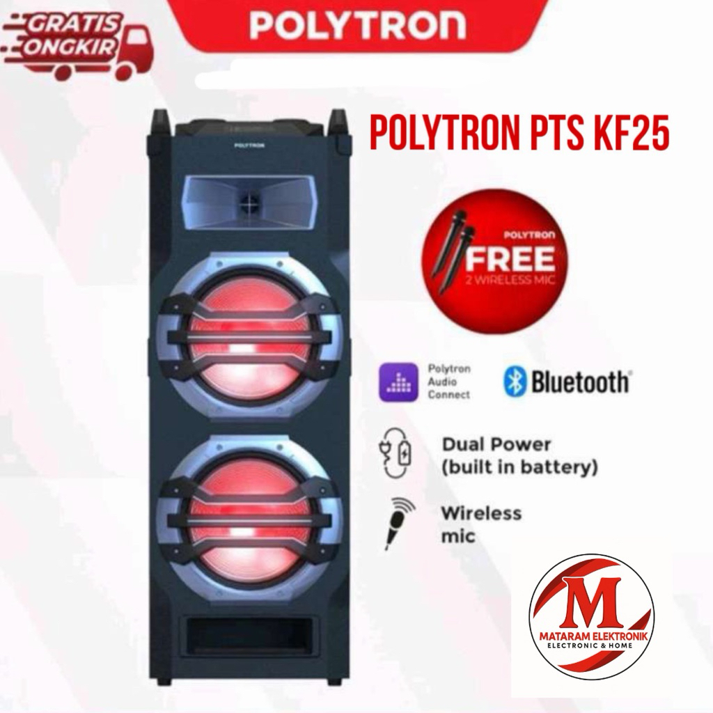 SPEAKER PORTABLE POLYTRON PTS 12KF25 BLUETOOTH 2 WIRELESS MIC POLYTRON PTS12KF25