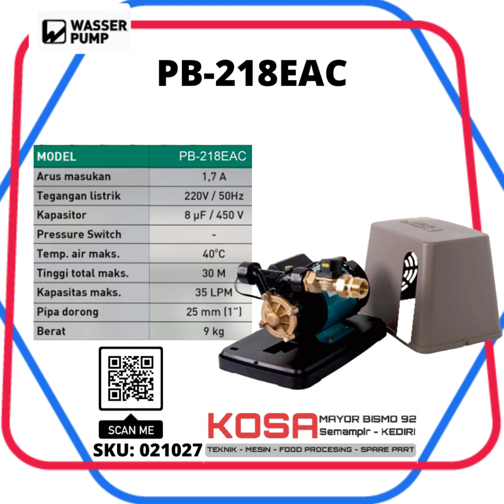 Wasser PB-218EAC Pompa Dorong Pendorong Otomatis Booster Pump Wasser PB 218 EA