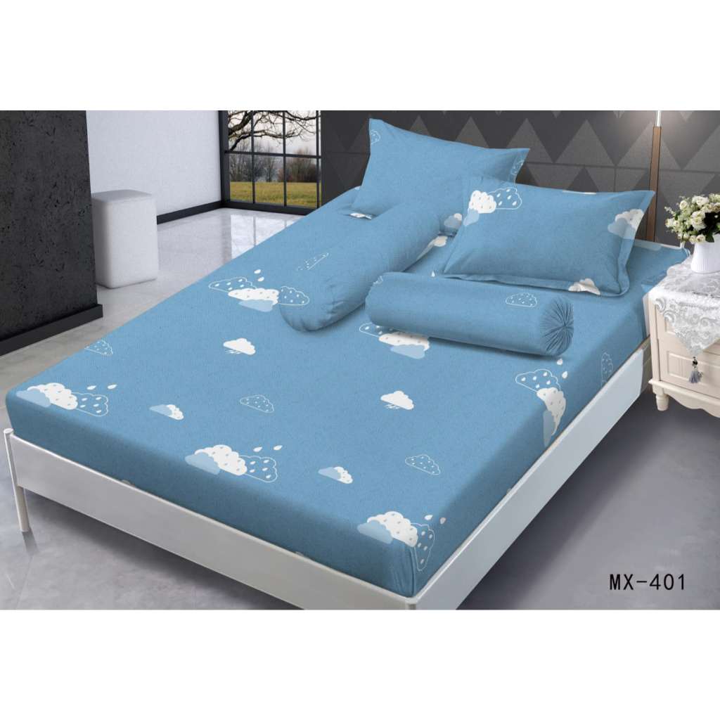 Sprei Set 2 Sarung Bantal 2 Sarung Guling Motif Karakter Karet 4 sisi Bahan Katun Lembut Adem Nyaman