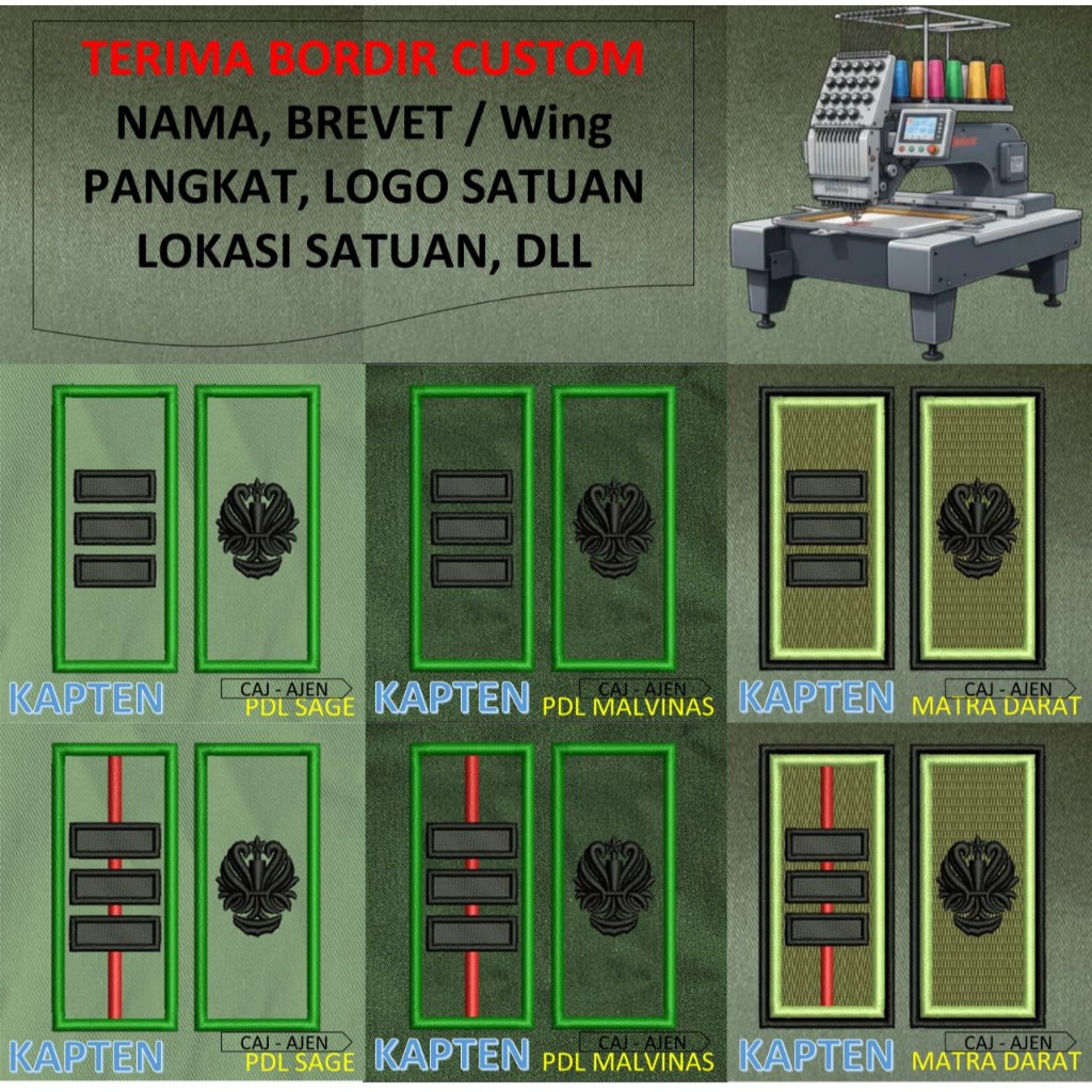 PATCH BORDIR brevet TNI TANDA PANGKAT PERWIRA PDH PDL TNI AD MALVINAS SAGE MATRA DARAT KOSTRAD EMBRO