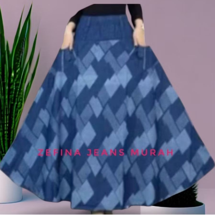 Rok Jeans Payung Jumbo XXL motif super lebar KUALITAS BAGUS