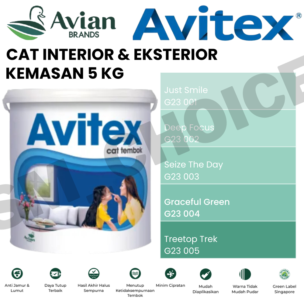 AVIAN AVITEX INTERIOR 5KG CAT TEMBOK 5KG TOSCA / CYAN / TEAL / HIJAU 5KG CAT TEMBOK INTERIOR