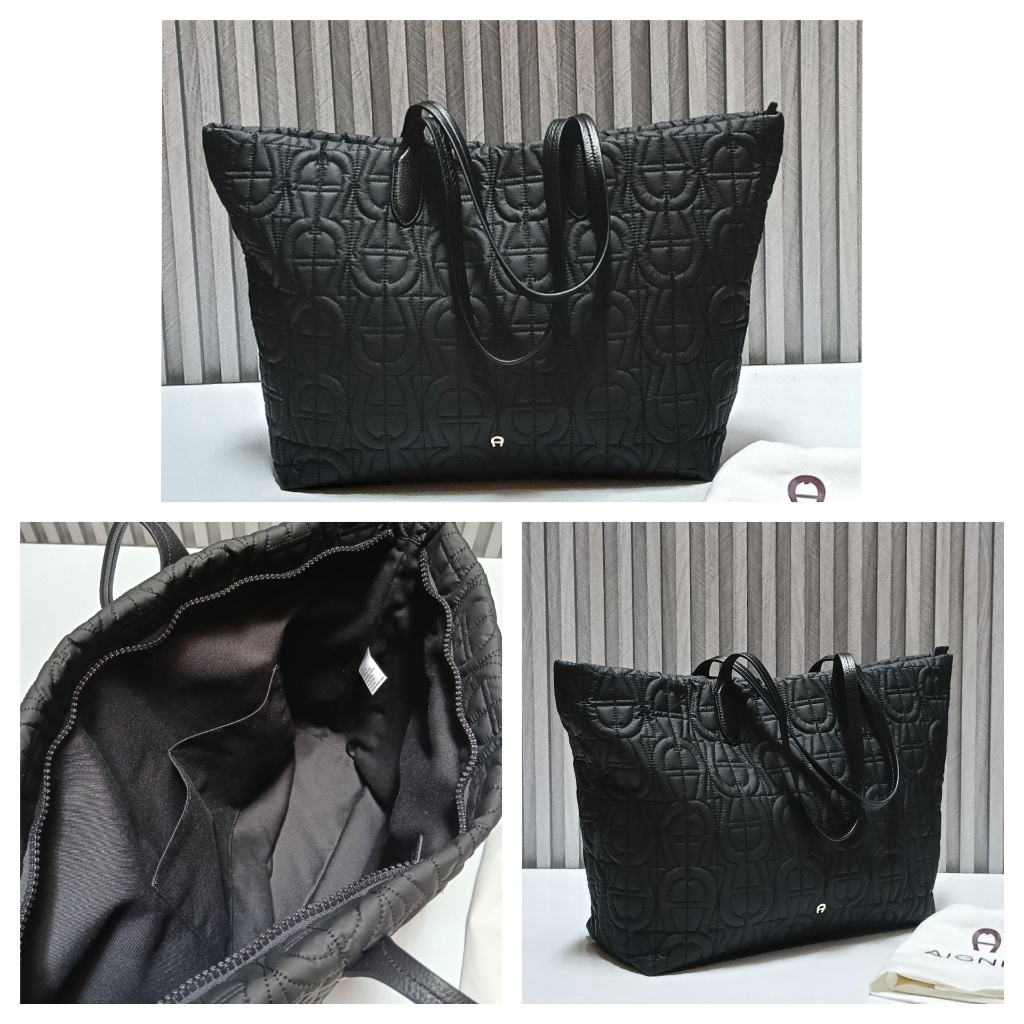 Tas Aigner Cuscino Logo Nylon Tote Black sz 39/53x33x16cm