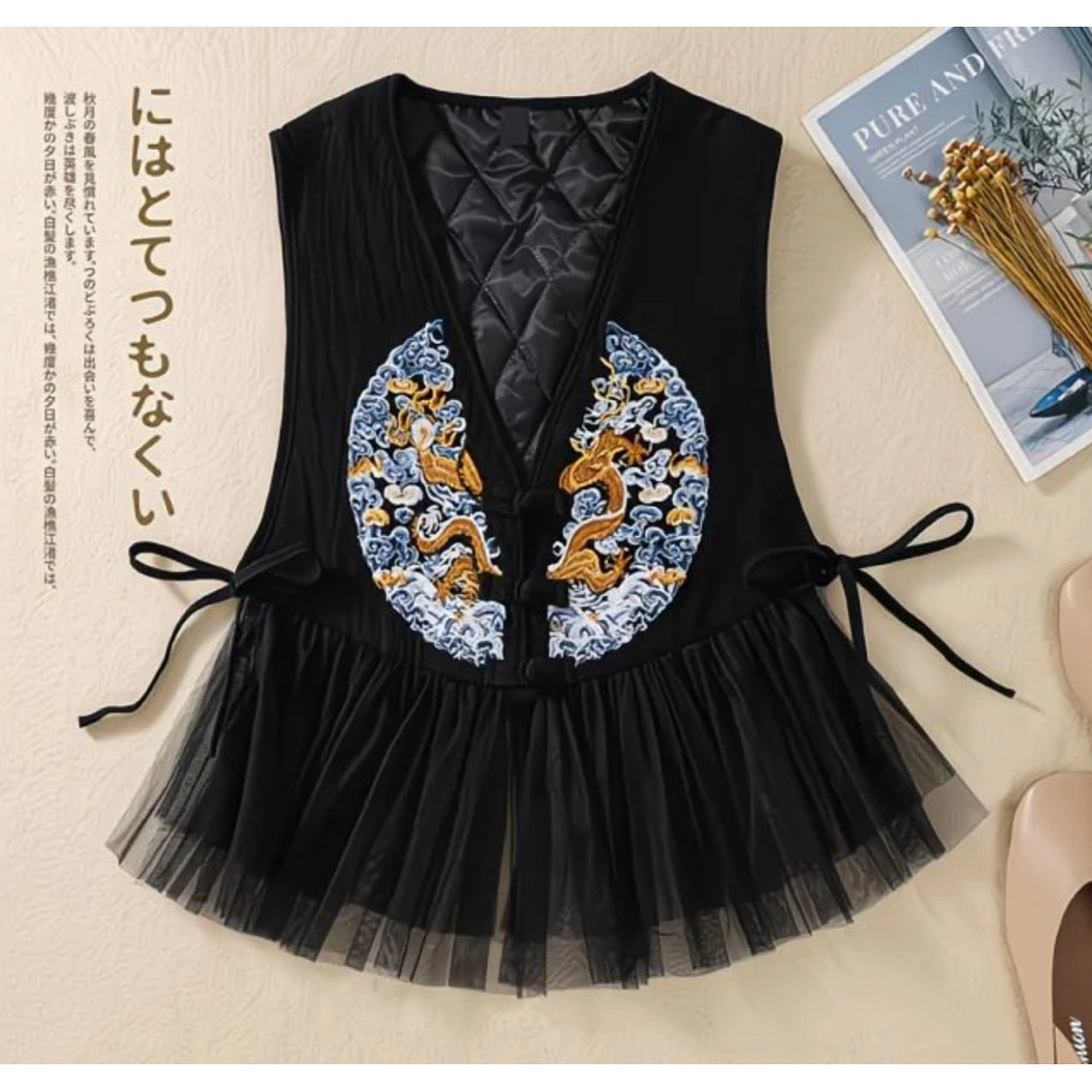 Raracla - Vest Blouse black bordir pita tile CNY - RC6577