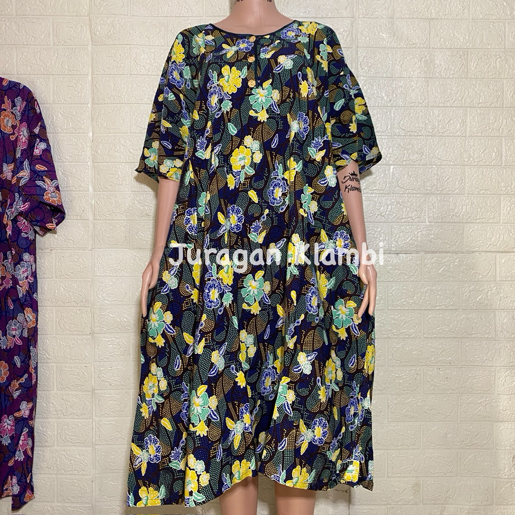 Daster Jumbo Plisir Kencana Ungu Label Coklat LD 140 cm Busui Kancing Bumil Baju Santai Wanita Gaun 