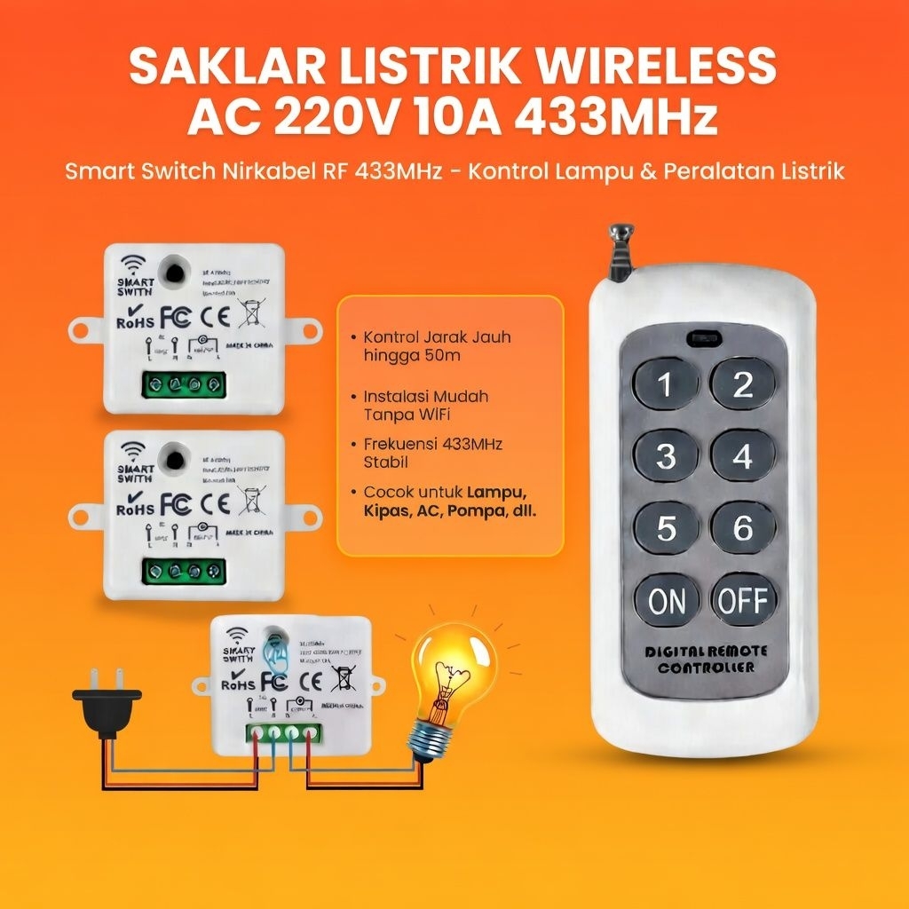 Modul Saklar Listrik AC 220V Remot Kontrol Wireless 433 Mhz Relay Smart Switch Remote Control Untuk 