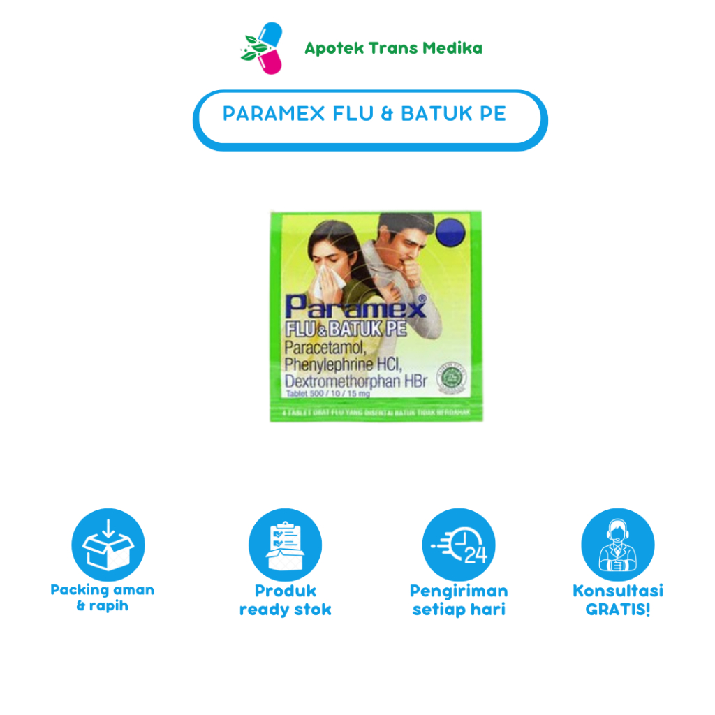 Paramex Flu Batuk PE 4 Tablet - Obat Flu yang disertai Batuk Kering
