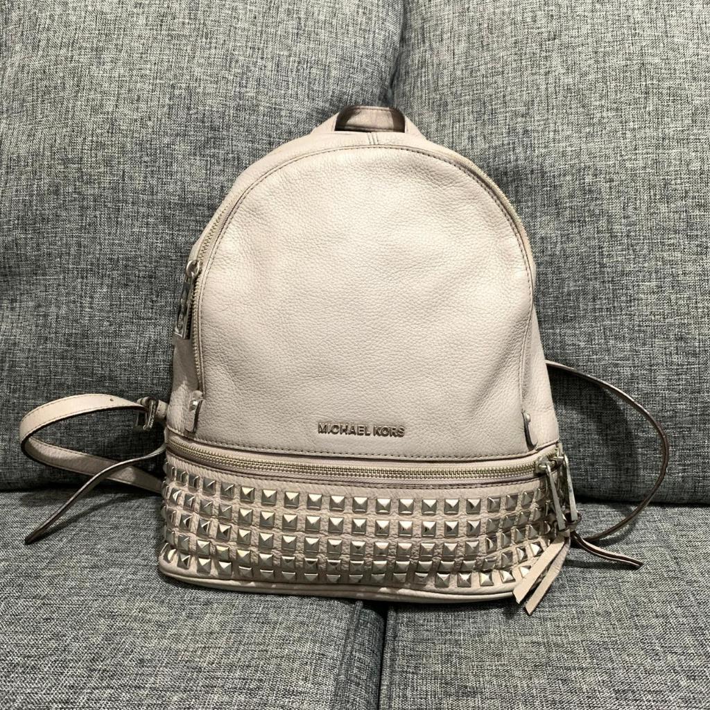 Preloved Tas Michael Kors Rhea Studded Backpack Grey Authentic Original