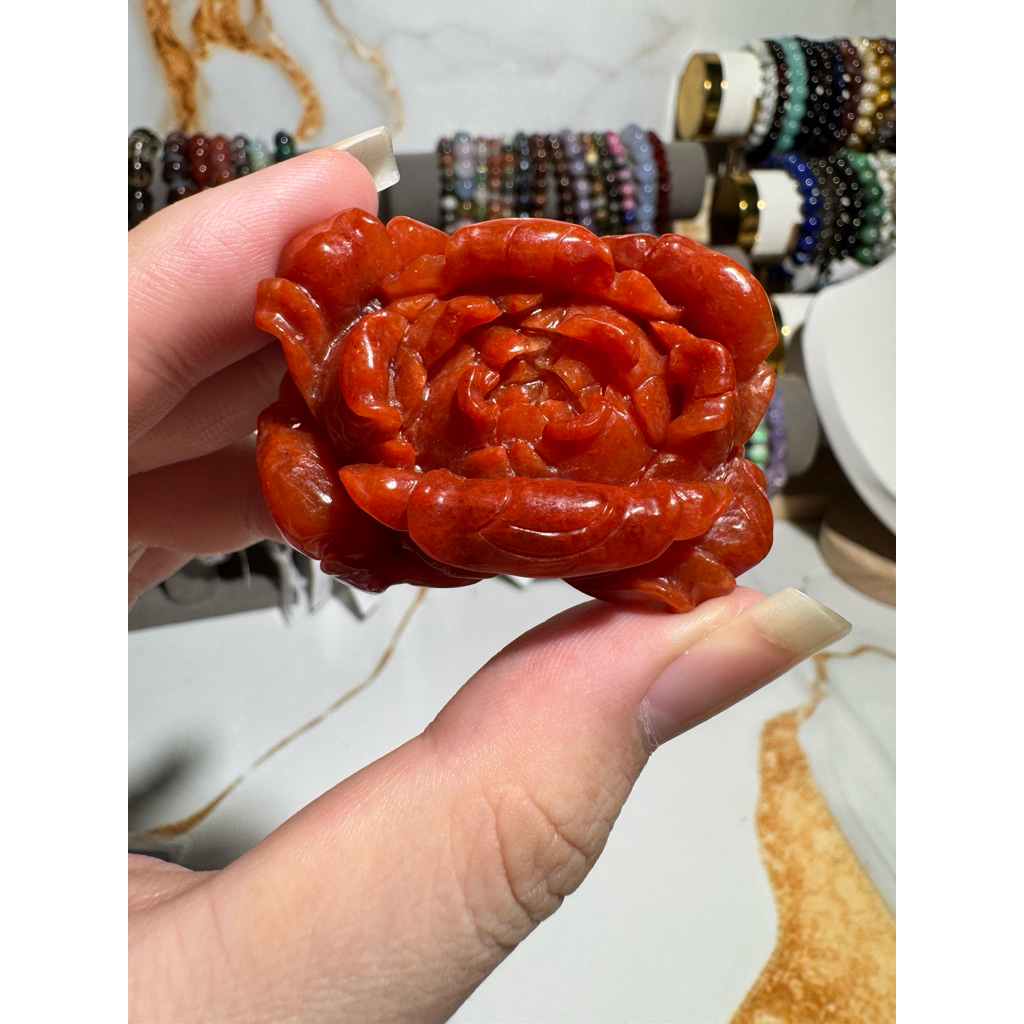 Liontin Giok Merah Flower Rose