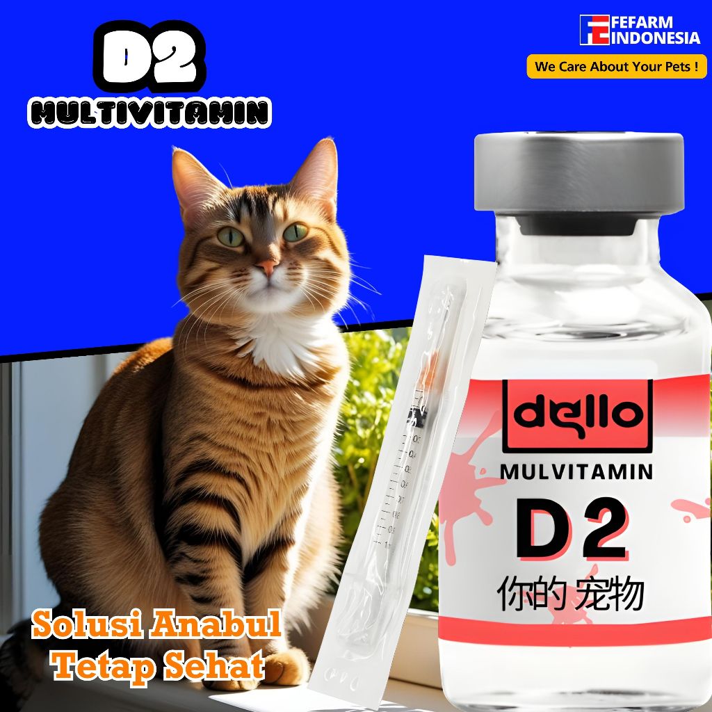 OBAT D2 KUCING Vitamin Suntik untuk Flu Calici Virus Gangguan Saraf Anti Virus FEFARM