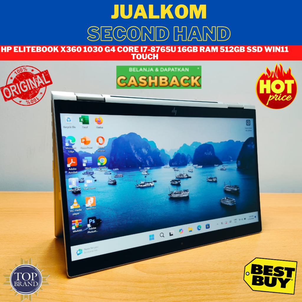 LAPTOP SECOND HP ELITEBOOK X360 1030/830 FHD i7 GEN 8th 16GB 500GB SSD W11 PRO