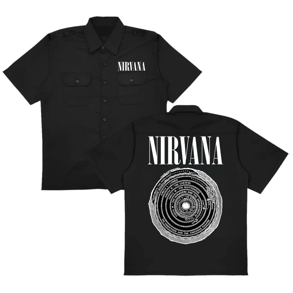 KEMEJA WORKSHIRT HITAM BAND LUAR NIRVANA LOGO TERBARU