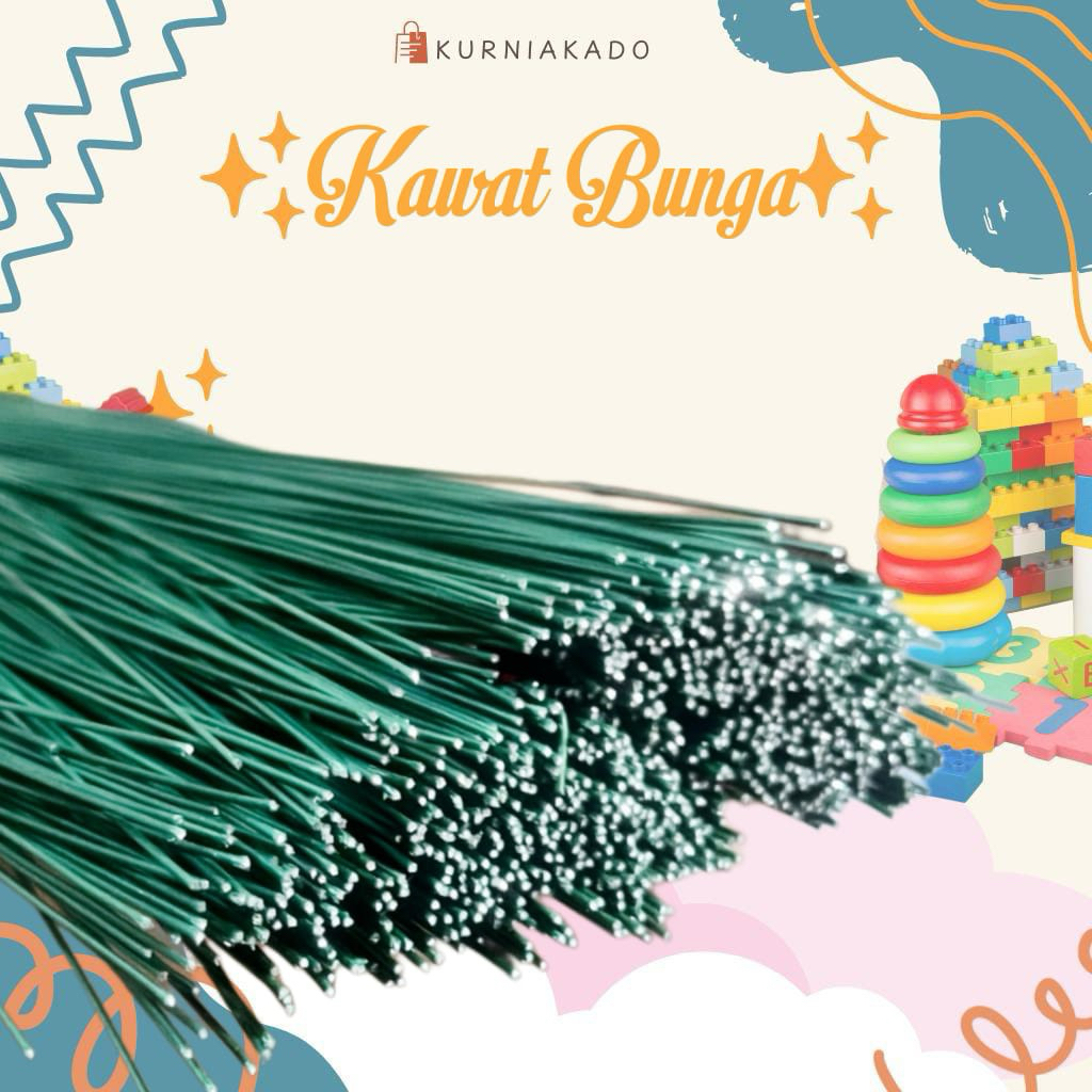 Kawat Bunga Kawat Tangkai Bunga 40 cm dawai tangkai kawat bunga mati tangkai hijau kawat import kurn