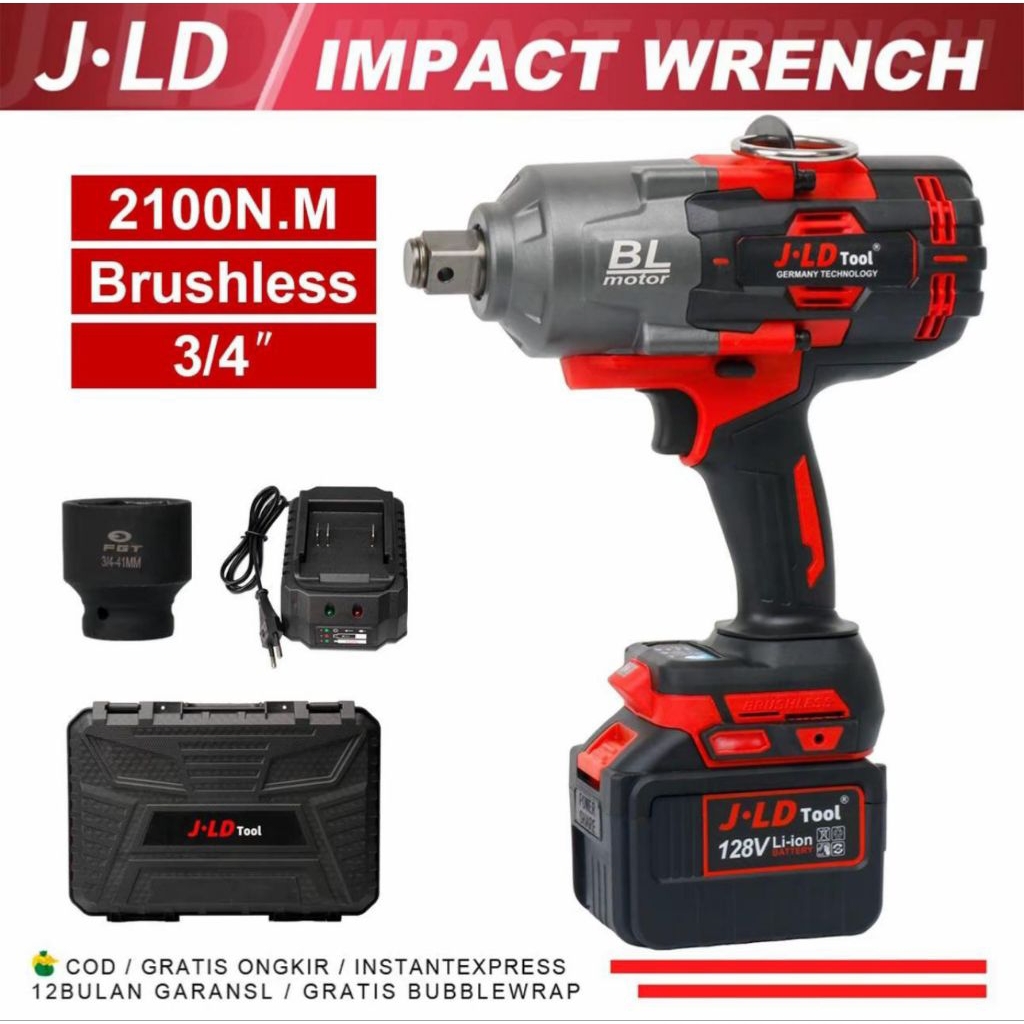 JLD 2100NM Impact wrench Brushless 3/4" High Torque lmpact Spanner Kit impact wrench 128VF Xtra Jumb
