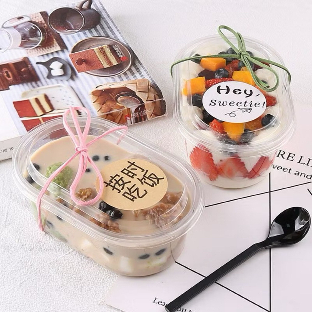 10PCS BAHAN TEBAL KOREAN Dessert box oval premium Dessert cup tiramisu cup puding/oval besar