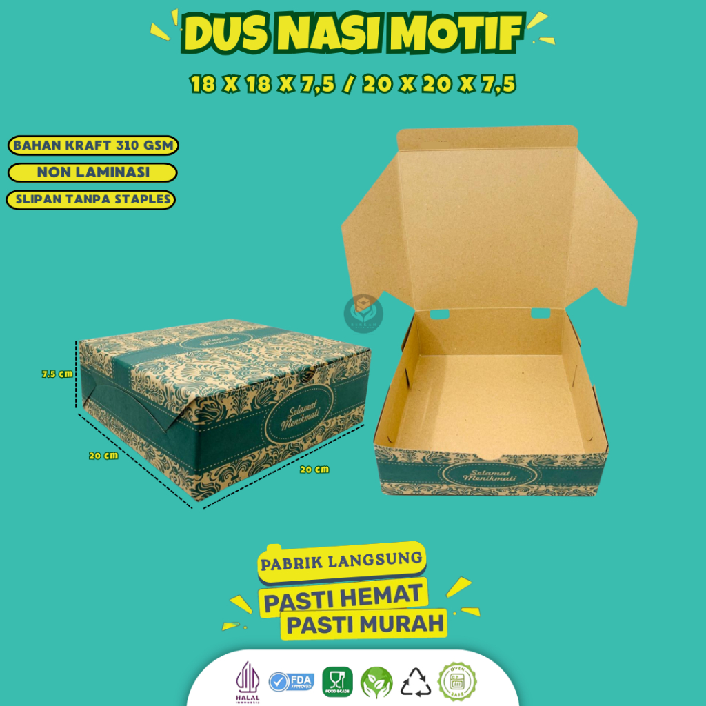 (50 Pcs) Dus Nasi Kotak 18x18 & 20x20 / Box Nasi Kotak 20x20 & 18x18 / Dus Box Nasi Katering Motif B