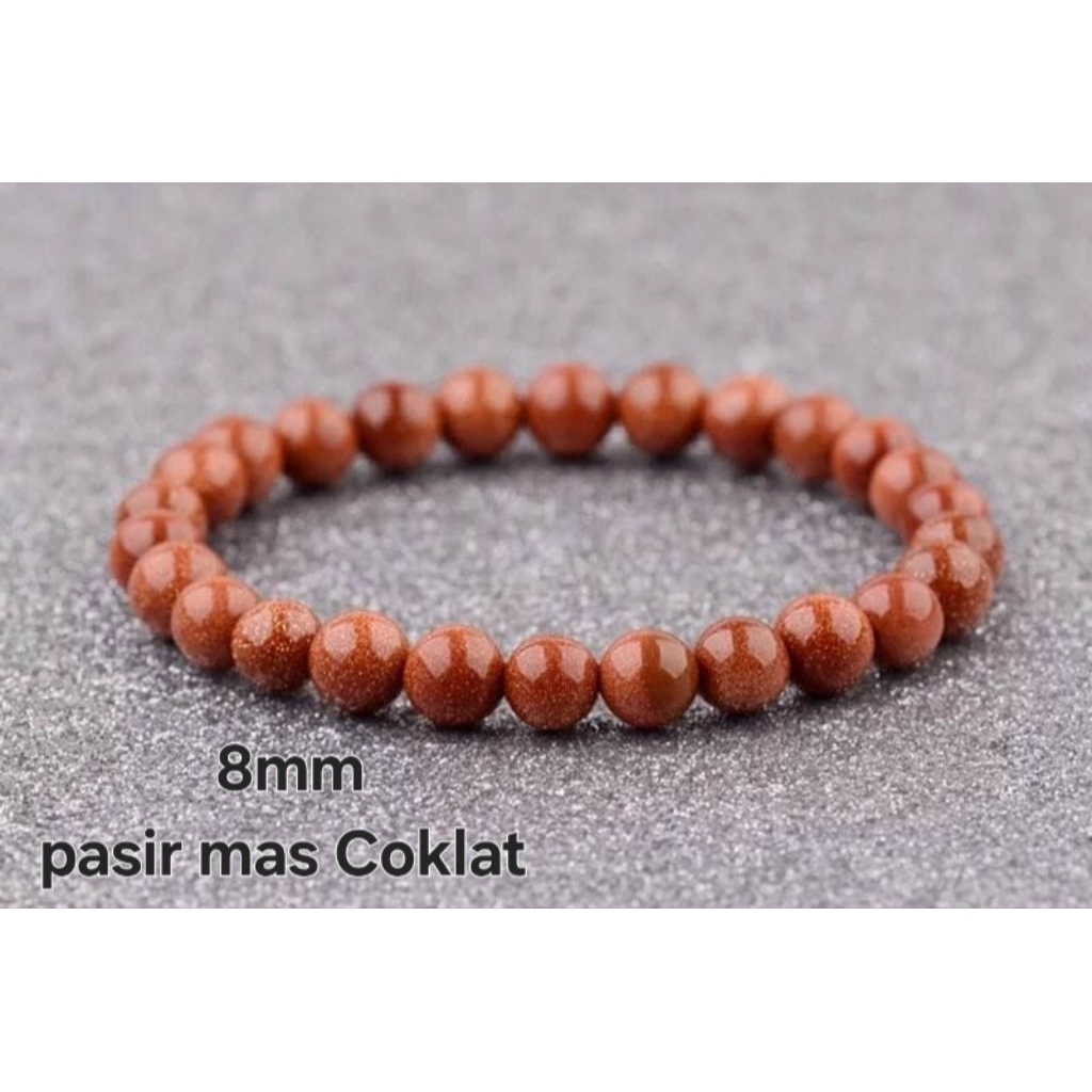 Gelang Batu Pasir Mas Coklat 8mili - Gelang Stone Pasir emas 8mm Natural