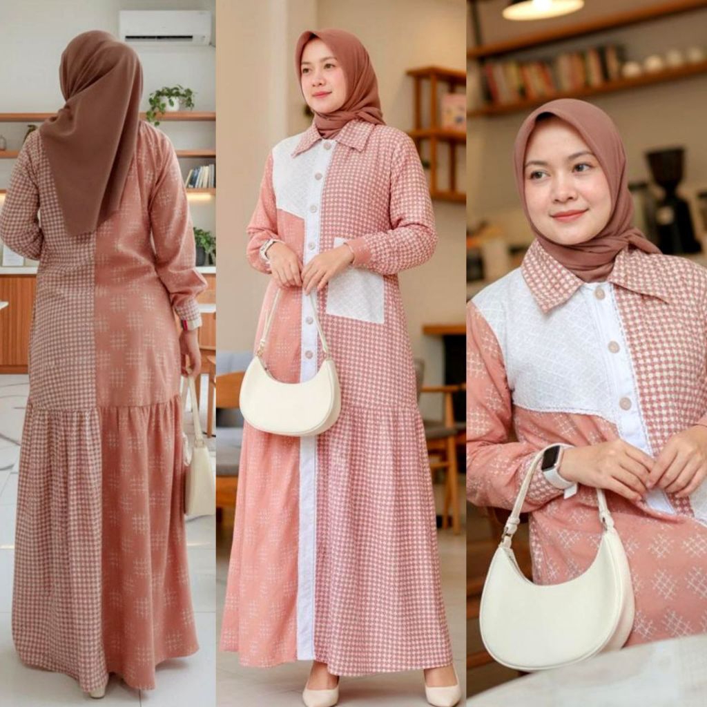 Gamis Batik Aurelia Dress/Gamis Batik Premium/Gamis Batik Kombinasi Brukat/Gamis Batik Cap /Bahan Ka