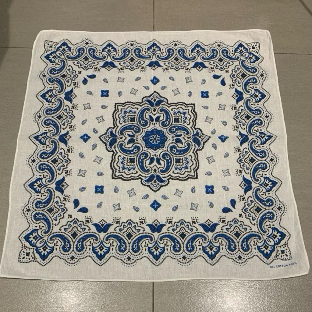 Bandana Paisley Pure White and Blue Made in Japan Soft Cotton Import Vintage